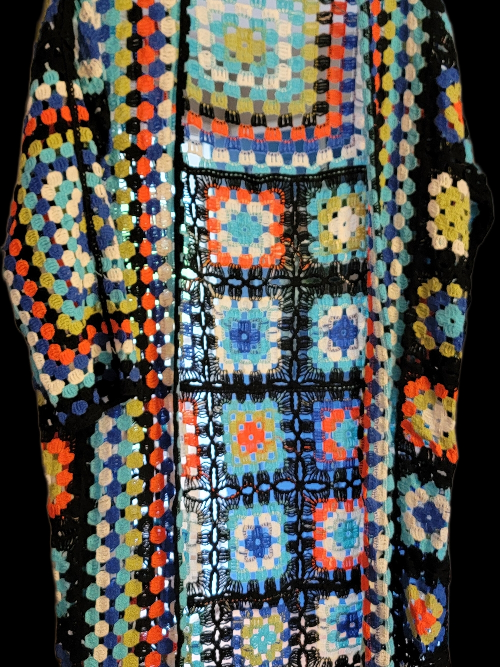 POL Colorblock Crochet Openwork Top in Blue, Orange, Black, Cream